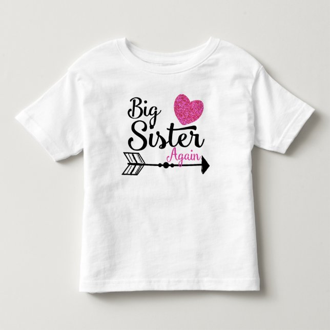 Big Sister Again Pink Heart Arrow Raglan Toddler T-shirt (Front)