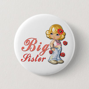 Big Sister and Flowers Button