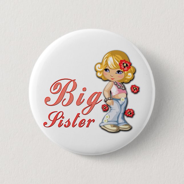 Big Sister and Flowers Button (Front)