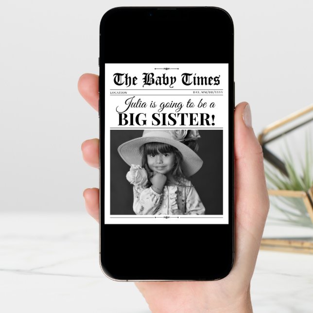 Big Sister Baby Announcement Newspaper Card (Front Digital)