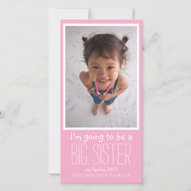 Big Sister Baby Arrival Announcement Card (Front)