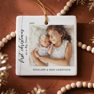 Big Sister Baby First Christmas Photo Keepsake Ceramic Ornament