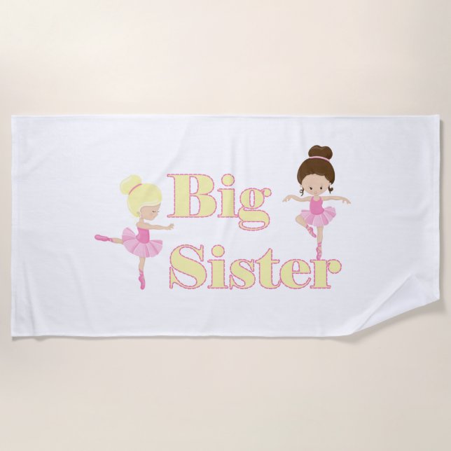 Big Sister Ballerina Sibling  Beach Towel (Front)