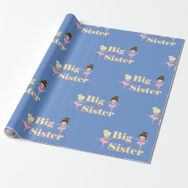 Big Sister Ballerina Sibling Blue Wrapping Paper