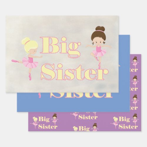 Big Sister Ballerina Sibling Wrapping Paper Sheets
