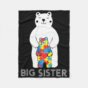 Big Sister Bear Autism Awareness Love Support Mom  Fleece Blanket
