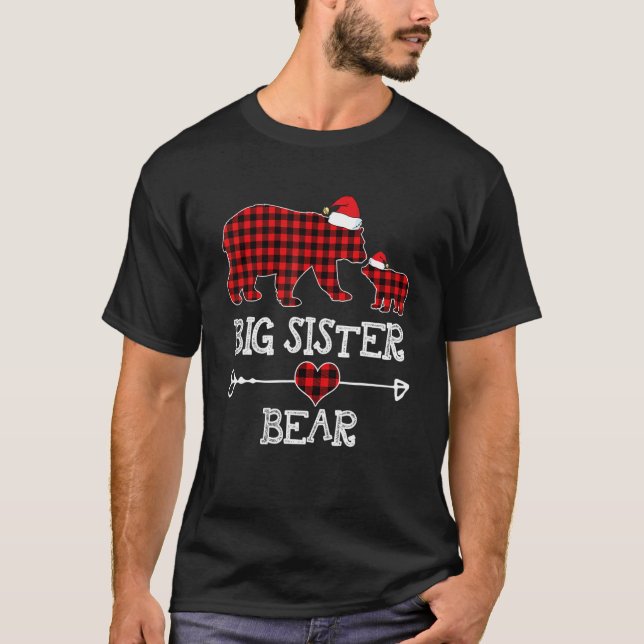 Big Sister Bear Christmas Pajama Red Plaid Buffalo T-Shirt (Front)