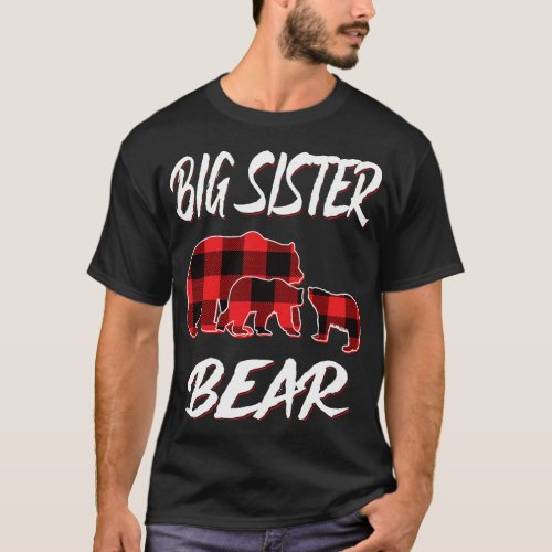 Big Sister Bear Red Plaid Christmas Pajama Matchin T_Shirt