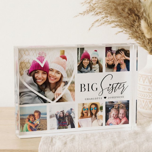 Big Sister BFF Heart Photo Collage Keepsake Gift Block (Big Sister BFF Heart Photo Collage Keepsake Gift)