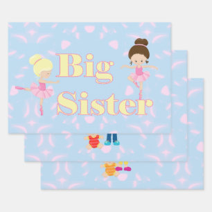 Big Sister Big Brother Sibling Pink Blue Wrapping Paper Sheets
