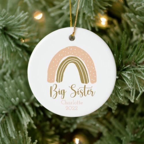 Big Sister Boho Rainbow Pink Gold Personalized Ceramic Ornament