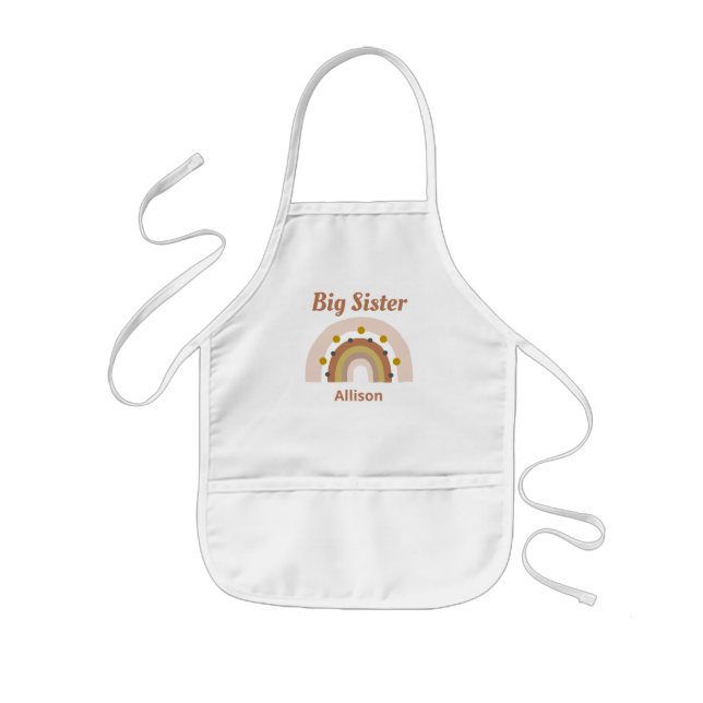 Big Sister Boho Rainbow Pink Gold Personalized Kids' Apron (Front)