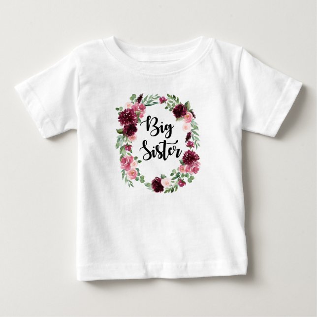 Big Sister burgundy floral Baby T-Shirt (Front)