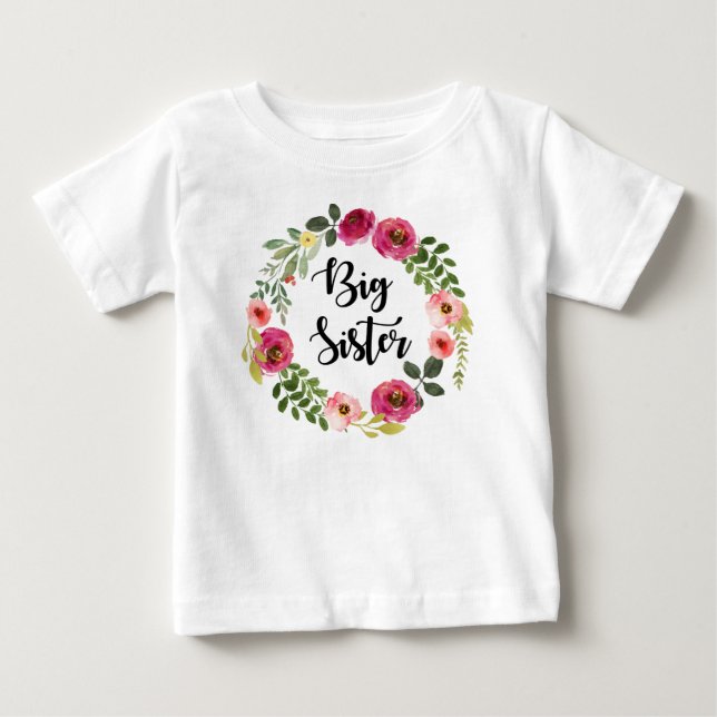 Big Sister burgundy floral Baby T-Shirt (Front)