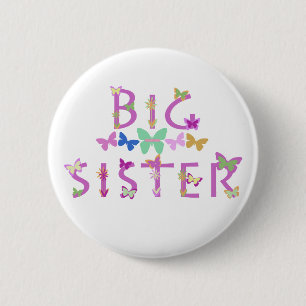 Big Sister, butterflies & flowers button
