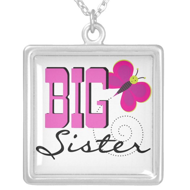 Big Sister - Butterfly Gifts Silver Plated Necklace (Front)