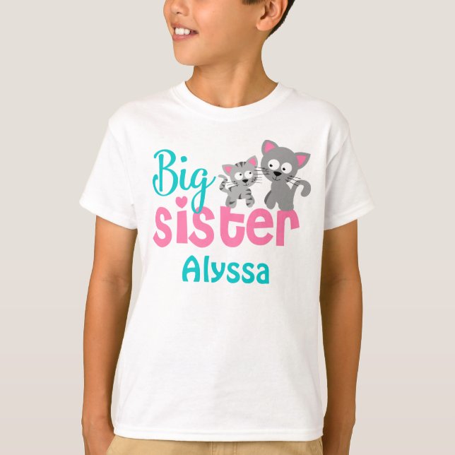 Big Sister Cat Pink Teal Personalized shirt (Front)