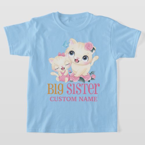 Big Sister Colorful Monogram and Cute Cats T_Shirt
