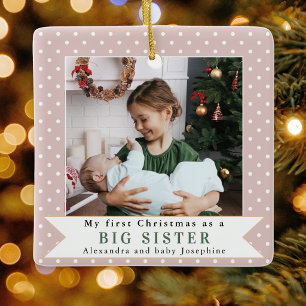Big Sister Custom Photo Pretty Pink Christmas Ceramic Ornament