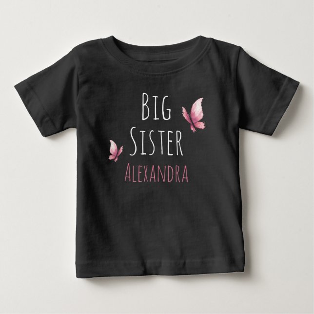 Big sister customizable name watercolor butterfly baby T-Shirt (Front)