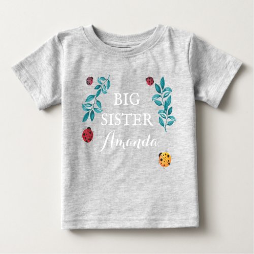 Big sister customizable name watercolor ladybugs baby T_Shirt