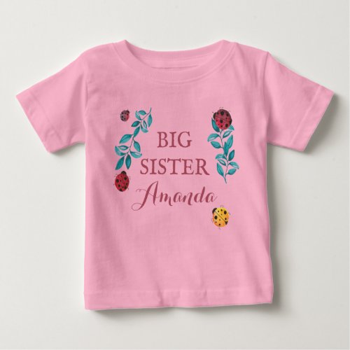 Big sister customizable name watercolor ladybugs baby T_Shirt