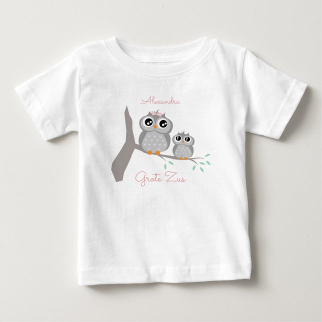 Big sister customizable name with owls baby T-Shirt (Front)