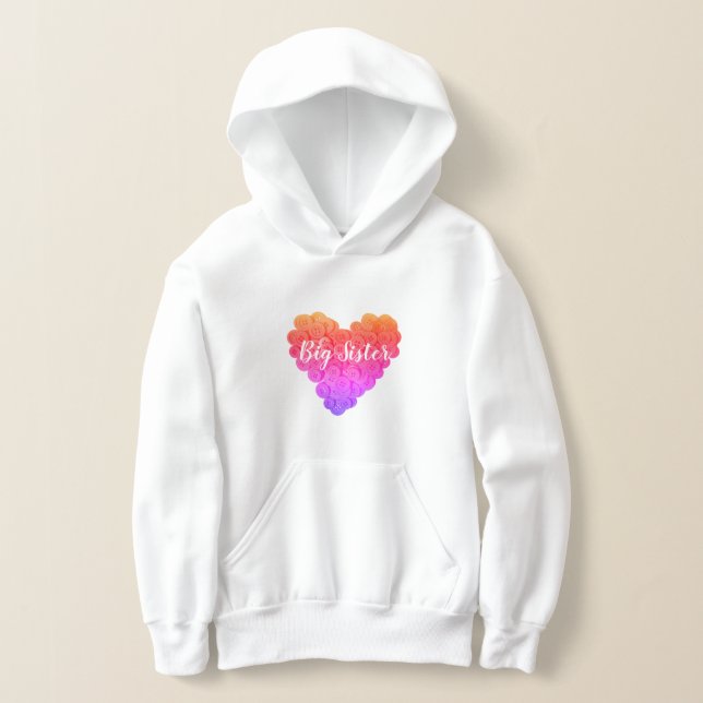 Big Sister Cute Beautiful Text Pink Purple Heart Hoodie (Laydown)