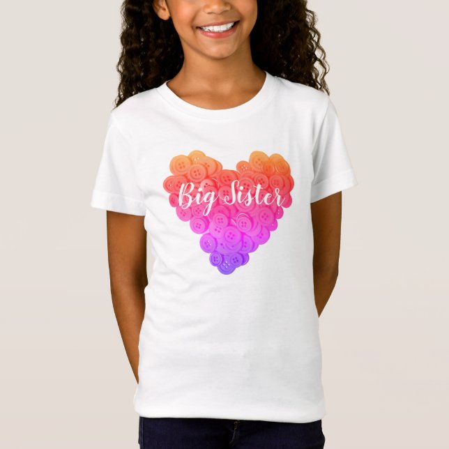 Big Sister Cute Beautiful Text Pink Purple Heart T-Shirt (Front)