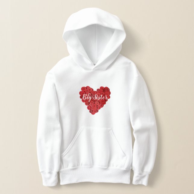 Big Sister Cute Beautiful Text Red White Heart Hoodie (Laydown)