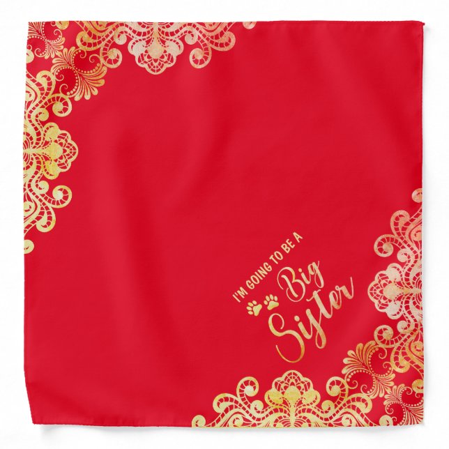 Big Sister Dog Pregnancy Announcement Lace Effect Bandana (Front)