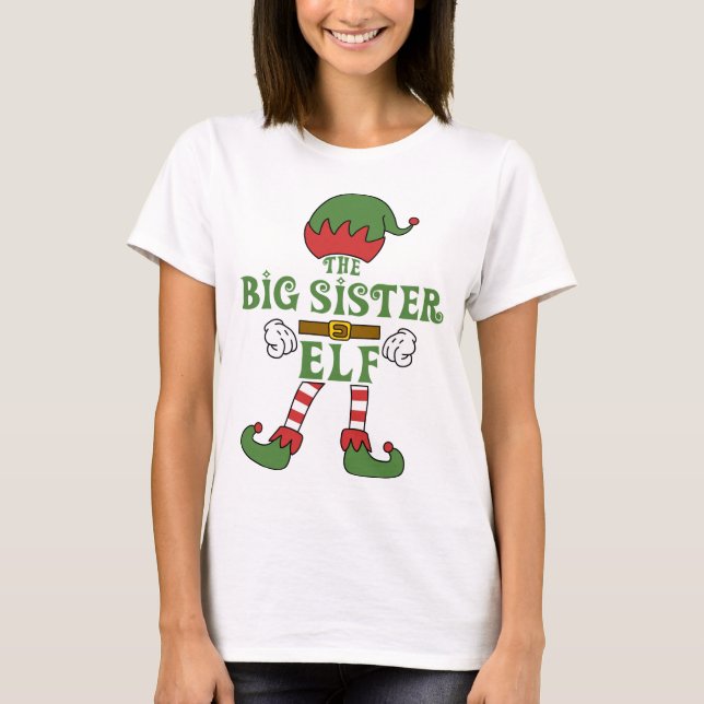 Big Sister Elf Christmas Family Matching Outfits T-Shirt (Front)