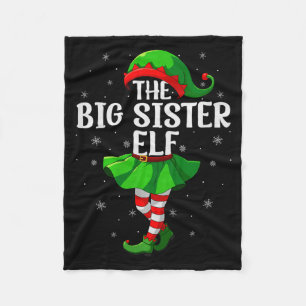 Big Sister Elf Christmas Girls Women Elf Squad Xma Fleece Blanket