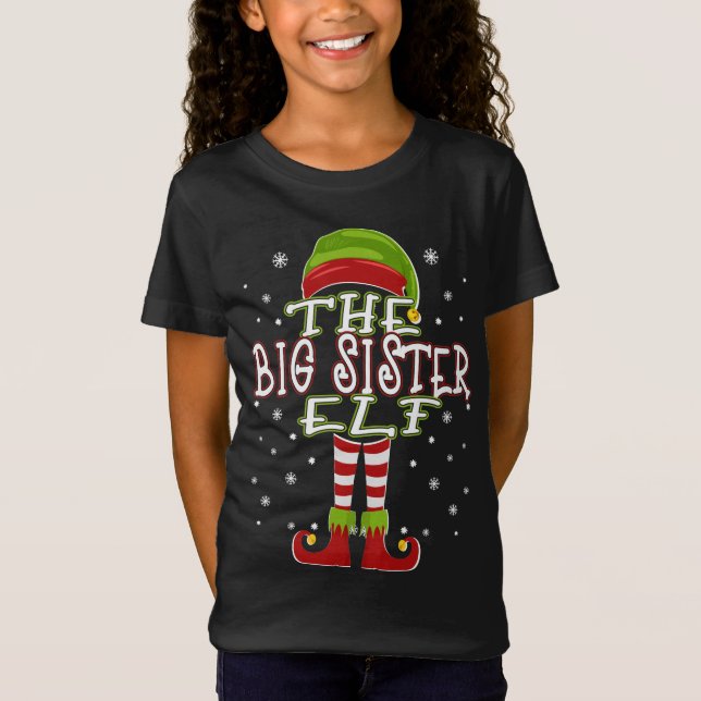 Big Sister Elf Family Matching 2021 Christmas  T-Shirt (Front)