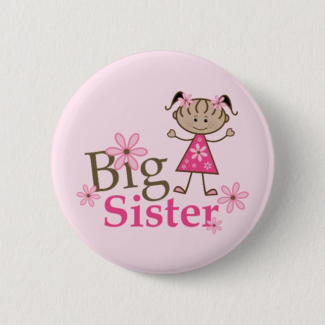 Big Sister Ethnic Stick Figure Girl Button (Front)