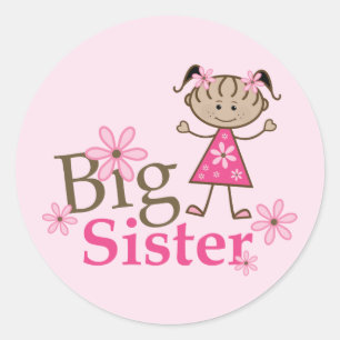 Big Sister Ethnic Stick Figure Girl Classic Round Sticker