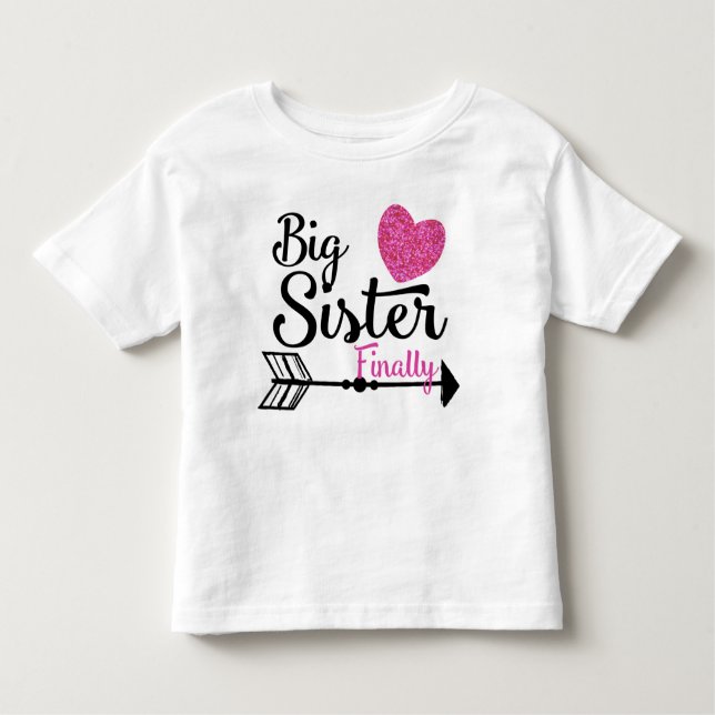 Big Sister Finally Pink Heart Arrow Raglan Toddler T-shirt (Front)