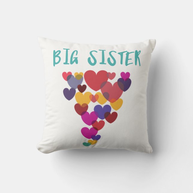 Big Sister Floating Hearts Throw Pillow (Front)