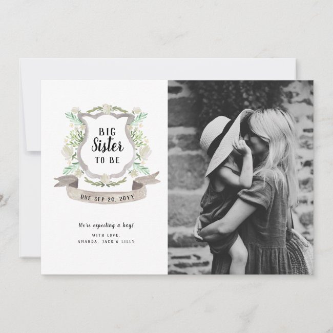 Big Sister Floral Pregnancy Photo Announcement