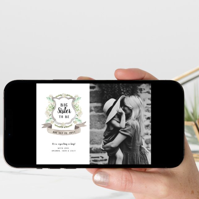 Big Sister Floral Pregnancy Photo Announcement (Front Digital)