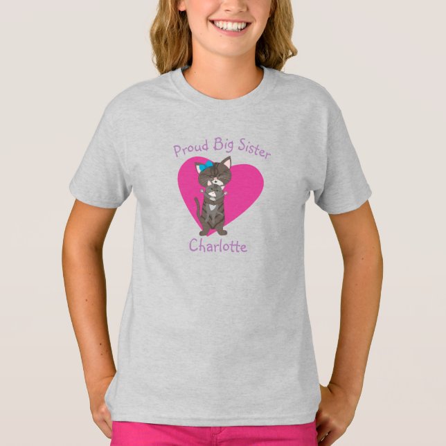 Big Sister Gray Cat Personalized T-Shirt (Front)