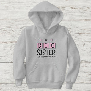 Big sister initials est. month year pink hoodie