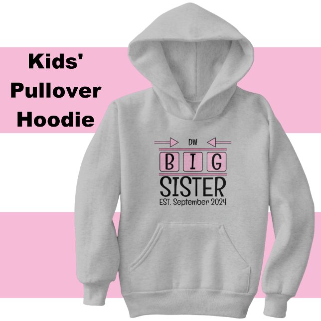 Big sister initials est. month year pink hoodie (Creator Uploaded)