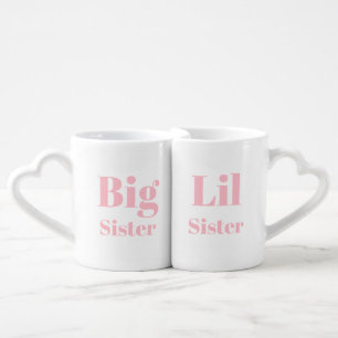 Big Sister Lil Sister Pink letters girl's Coffee Mug Set