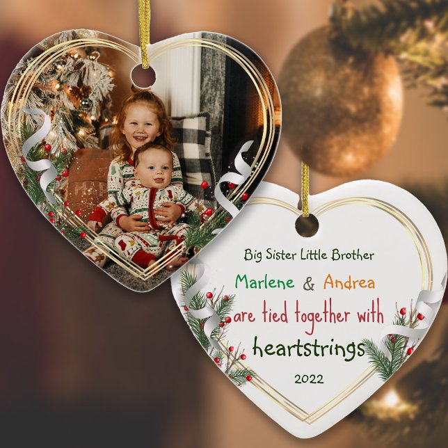 Big Sister Little Brother Photo Gold Frame Custom  Ceramic Ornament (Creator Uploaded)