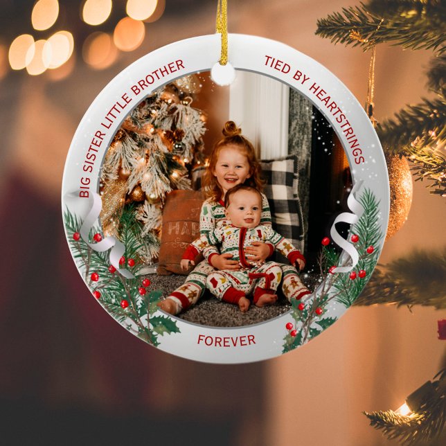 Big Sister Little Brother Warm Quotes Silver Frame Ceramic Ornament (Creator Uploaded)