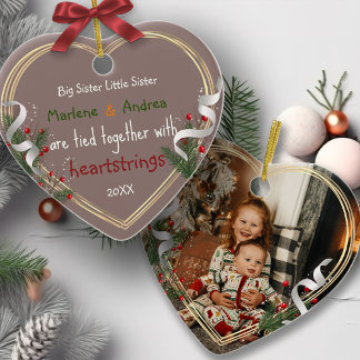 Big Sister Little Sister Gold Frame Custom Photo  Ceramic Ornament