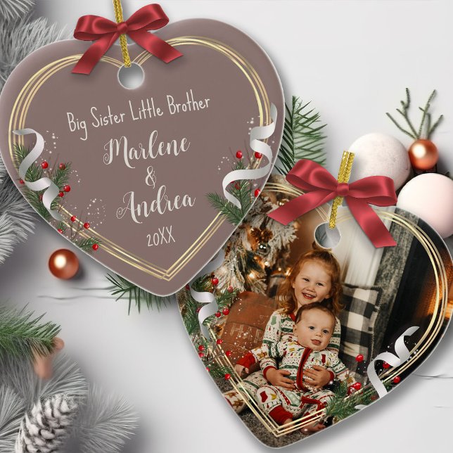 Big Sister Little Sister Photo Gold Frame Custom  Ceramic Ornament (Creator Uploaded)