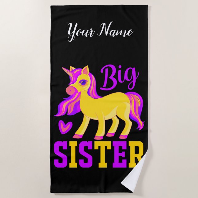 Big Sister Magical Unicorn Beach Towel (Front)