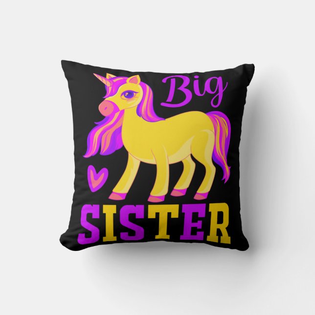 Big Sister Magical Unicorn Throw Pillow (Front)